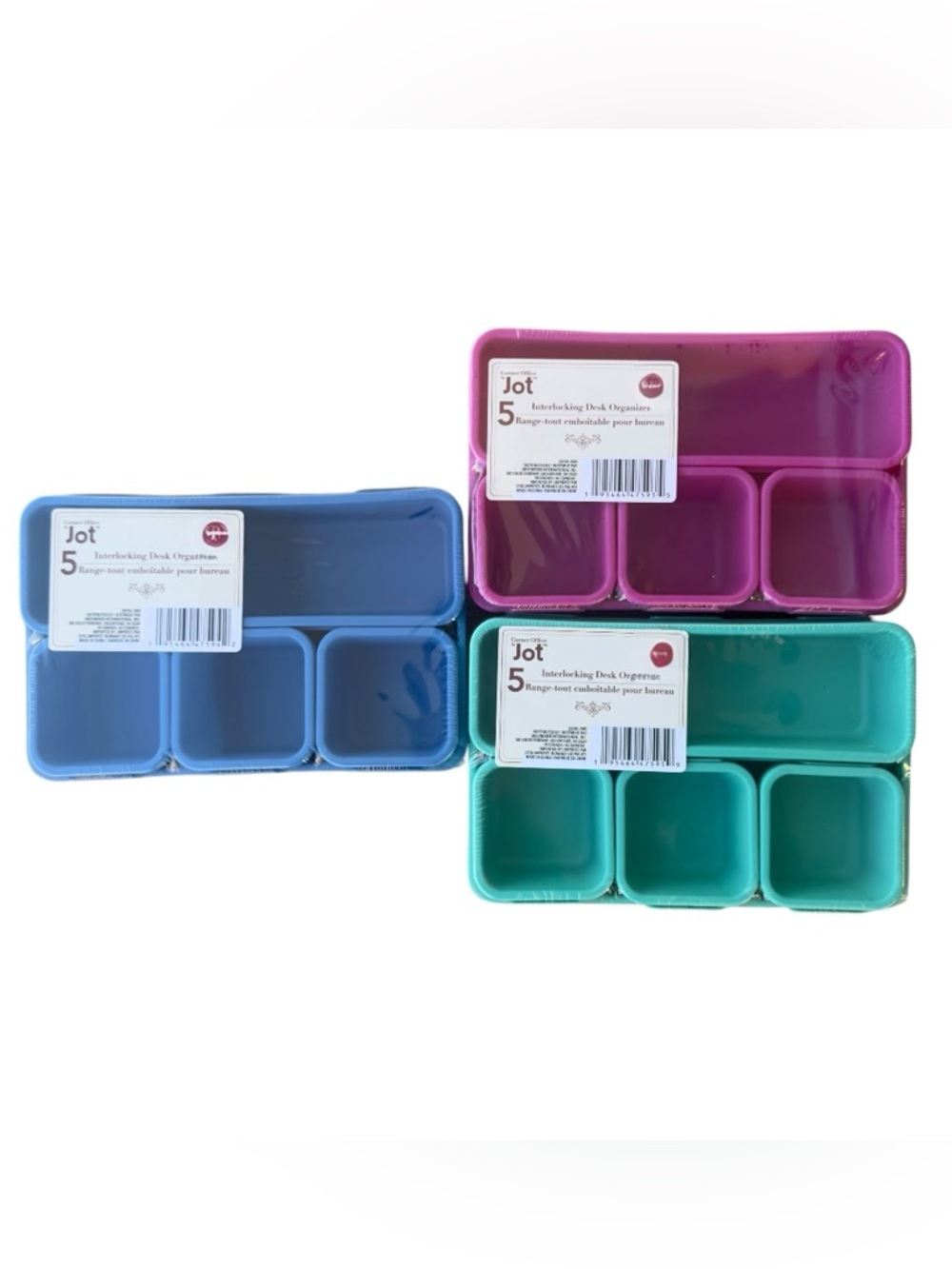 Set of 3 Jot Interlocking 5Pc Desk Storage Organizer Bin Sets